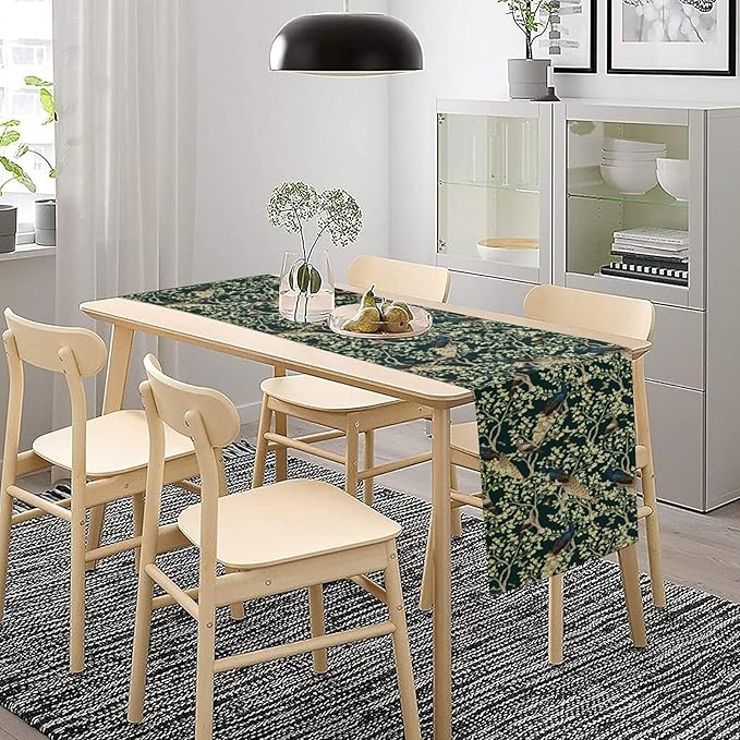 Peacock Table Runner,Retro Floral Plants Peacock Table Runner for Home Kitchen Dining Party Indoor Outdoor Decoration 13x90 Inch