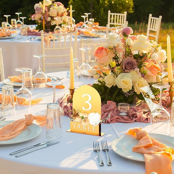 Table Number 1-15 for Wedding Reception Arch Acrylic Wedding Table Number with Flower Trough 5" x 7" Mirrored Rustic Centerpiece for Reception Bridal Shower Party Catering Banquet(Gold)