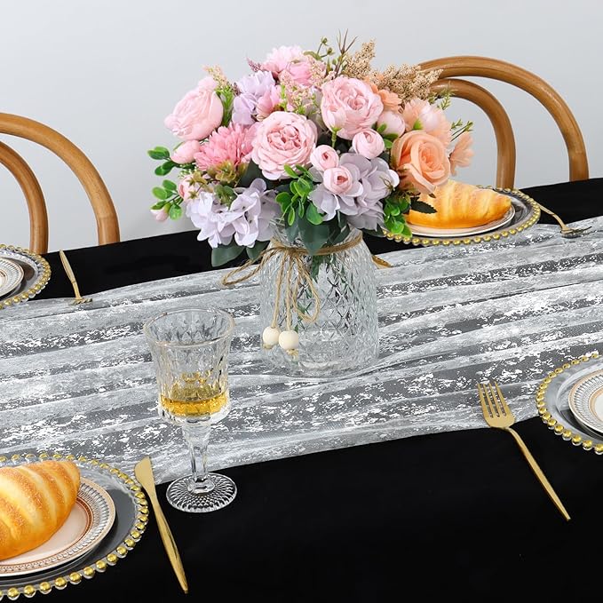 LOMOHOO 10 Ft Silver Table Runner, Silver Sheer Sequin Table Runners 120 Inches Long Glitter Metallic Foil Lace Fabric Table Decor for Birthday Party Wedding Anniversary Centerpiece (3pcs)