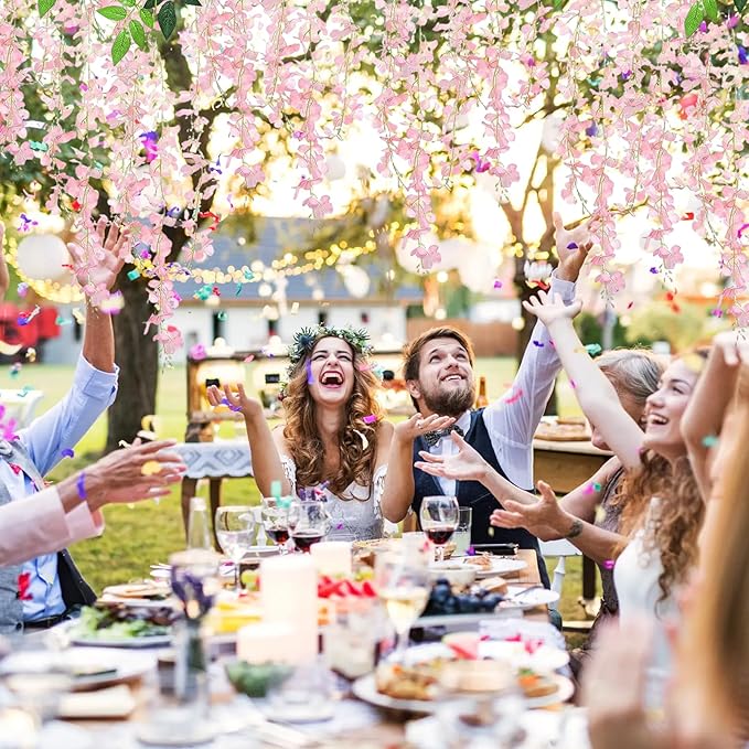36 Pack Light Pink Wisteria Hanging Flowers, 3.44 Ft Fake Hanging Flowers, Artificial Wisteria Garland Vines for Wedding Room Backdrop Outdoor Patio Garden Decoration