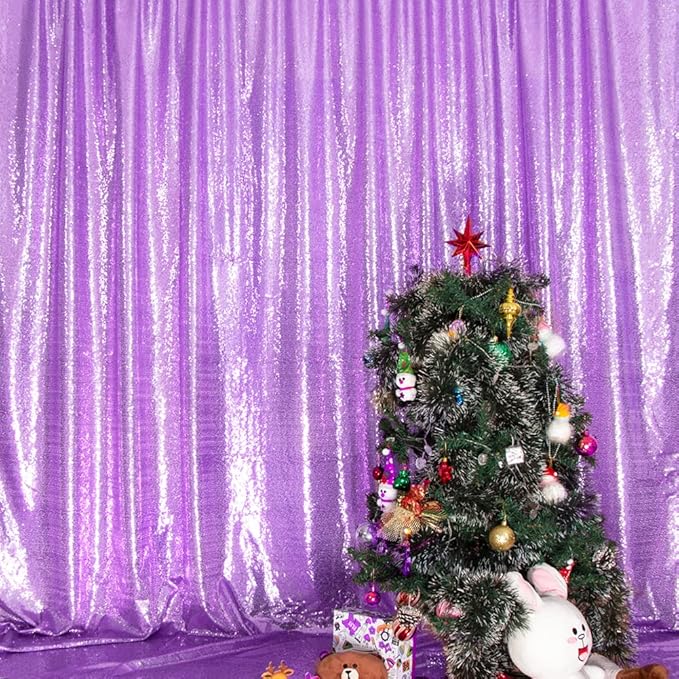 SquarePie Sequin Backdrop Less Transparent Background Sparkly Curtain for Wedding Party 6FT x 6FT Lavender