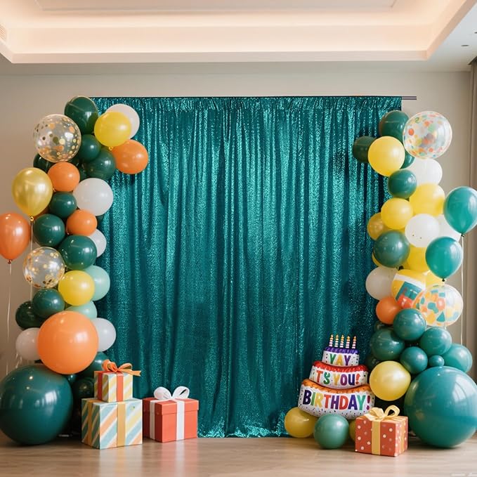 SquarePie Sequin Backdrop Curtain Not See Through Thick Glitter Background for Party 10FT x 10FT Teal