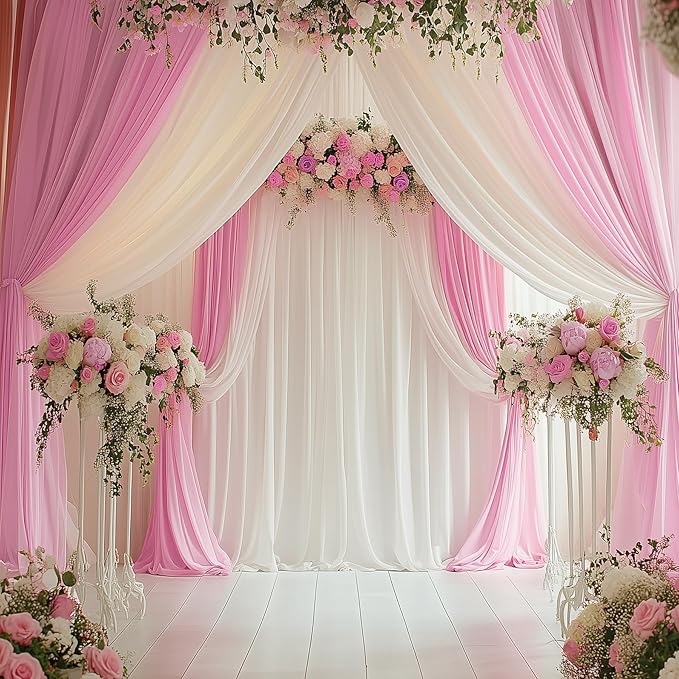 30ftx12ft Wrinkle Free Pink Backdrop Curtain, 6 Panels 12FT Height Pink Wedding Backdrop Drapes, Silky Polyester Back Drop Cloth for Birthday Photography Background Party Backdrop Draping