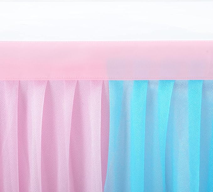 14ft Pink and Blue Table Skirt for Rectangle Tables or Round Tables Tulle Tutu Table Cloths for Gender Reveal Baby Shower Boy or Girl Birthday Party Wedding Dessert Buffet Banquet Table Decorations