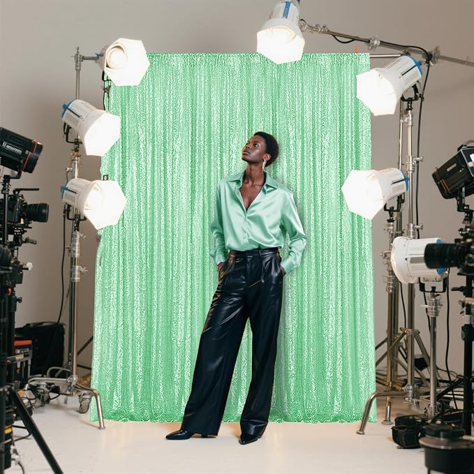Mint Green Sequin Backdrop Curtain 4 Pieces 2FTx8FT Glitter Photography Backdrop for Party Wedding Birthday Christmas Decorations
