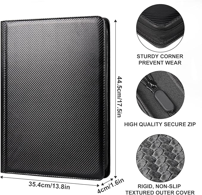 GEAoffice Trading Card Binder 16 Pockets, Premium Large 1000 Card Binder Holds 1000+, Side Loading Collection Album Folders for YuGiOh, MTG, TCG, Games& Sports, Carbon Black