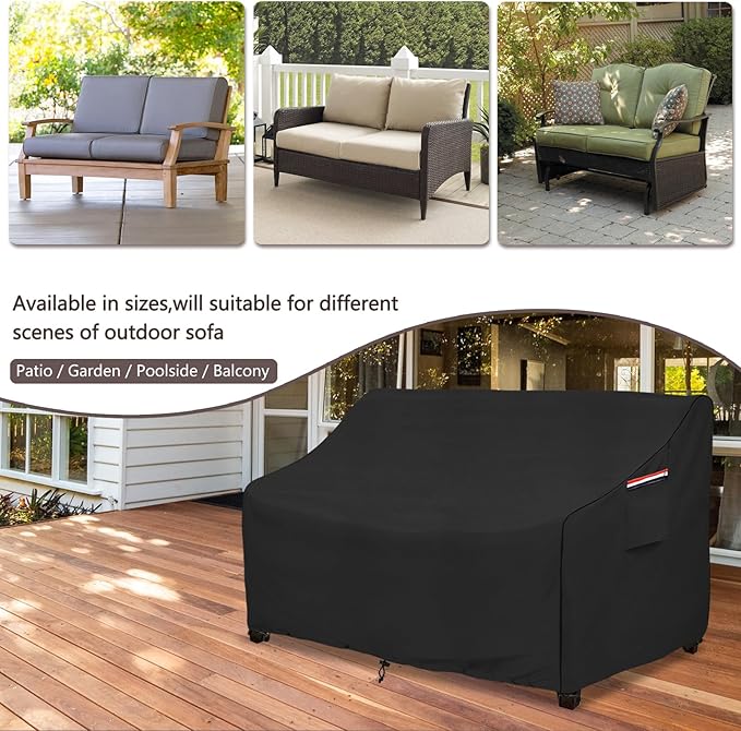 okcool Heavy Duty Patio Sofa Cover, 100% Waterproof 3-Seater Outdoor Sofa Cover Fits up to 79W x 38D x 35H Inches, Lawn Patio Furniture Covers,Black