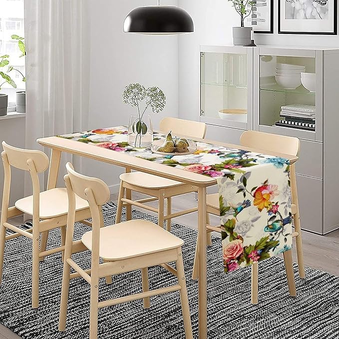 Hummingbird Table Runner,Vintage Floral Country Style Table Cloth Home Kitchen Restaurant Party Decoration 13x72 Inch