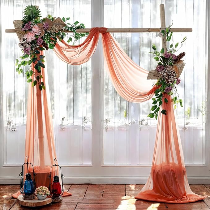 MDS Halloween Chiffon Draping Fabric - 1 Panel, 30" Wide x 20ft Long - Sheer Spooky Arbor & Canopy Drapery for Haunted House Backdrops, Party Ceilings, DIY Costumes & Themed Events - Terracotta