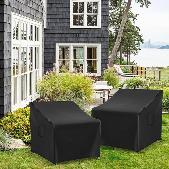 Patio Furniture Covers Waterproof for Chairs, Lawn Outdoor Chair Covers 2 Pack, Patio Chair Covers for Outdoor Furniture Fits up to 26W x 25D x 34H inches, Black