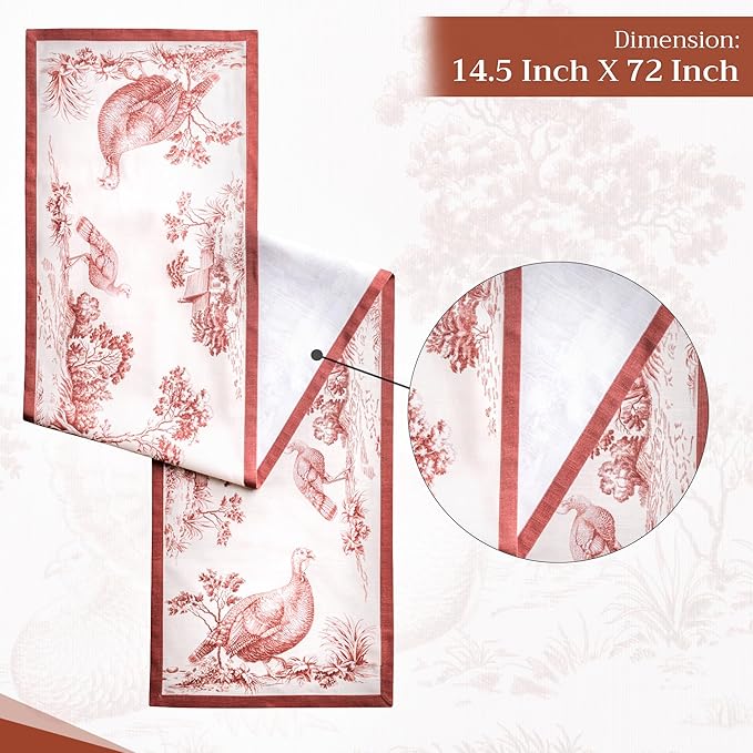 Maison d' Hermine Table Runner 100% Cotton Single Layer Table Runners 60 inches Long for Thanksgiving Christmas Decorations Home Kitchen Dining Party Wedding (Holy Jouy - Brown, 14.5" x 60")