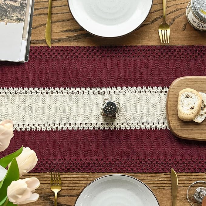 Artoid Mode Red Farmhouse Rustic Table Runner, Seasonal Hollow Kitchen Dining Table Decoration for Home Party Decor 12x72 Inch