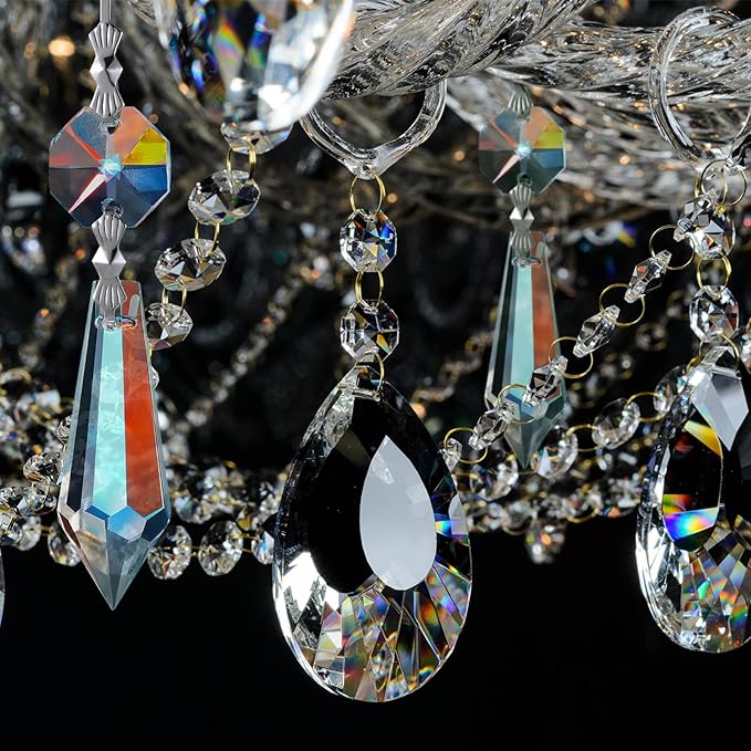 24 Pcs Chandelier Crystal Replacement 38 mm Teardrop & Icicle Crystal Prisms Hanging Gems Parts for Lamps and Chandeliers Suncatcher Christmas Tree Windows Home Decor (Clear)