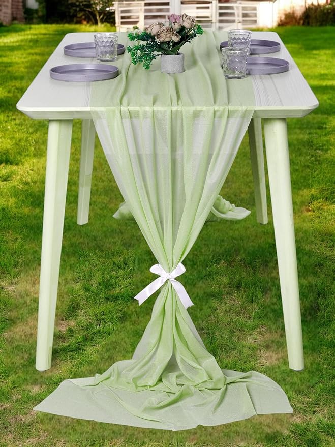 MDS Halloween Chiffon Table Runner - 12 Pack, 29 x 170 Inches, 14ft Each - Sheer Spooky Table Runners for Haunted House Parties, Trick-or-Treat Tables, Witchy Décor, Wedding & Events - Sage Green