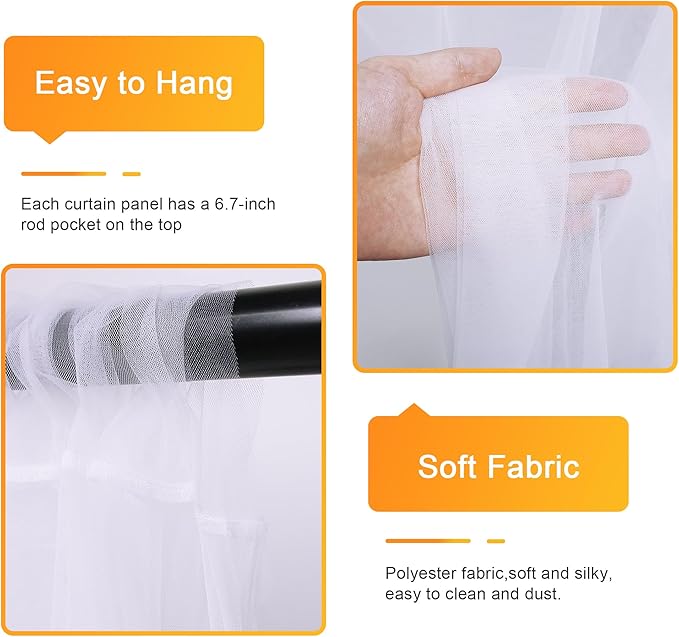 Fomcet Tulle Backdrop Curtains White 30FT X 8FT Tulle Curtains with Lights String Sheer Backdrop Curtain for Parties Wedding Baby Shower Photo Shoot Decorations (6 Panels 5 x 8FT)
