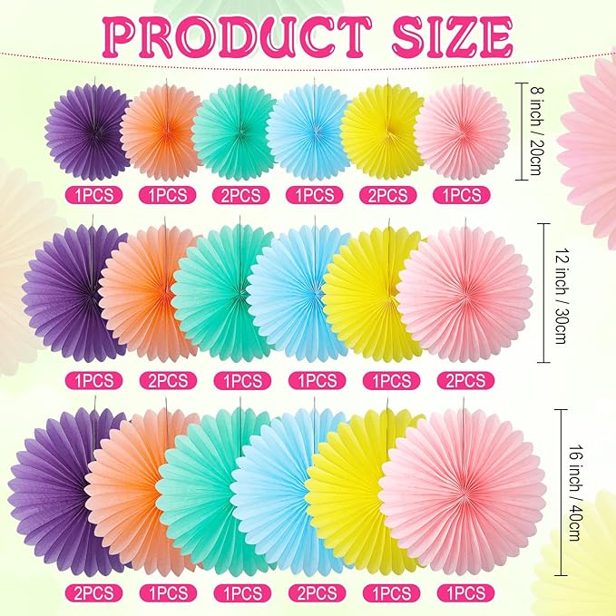 MotiMind 24 Pcs Pastel Paper Fans Pink Peach Party Decorations Classroom Decor Wall Background Ceiling Hanging Decoration for Birthday Wedding Baby Bridal Shower Engagement Party Decor