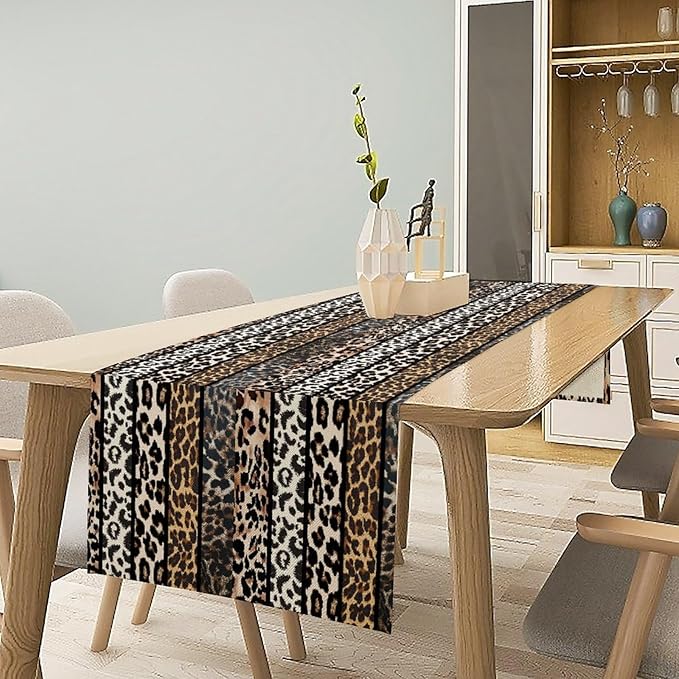 Cow Patchwork Print Table Runner, Country Farm Animal Fur Skin Farm Safari Wildlife Pattern Table Runner for Dinner Dinning Home Kitchen Living Room Party Holidays Setting, 13x90 Inch