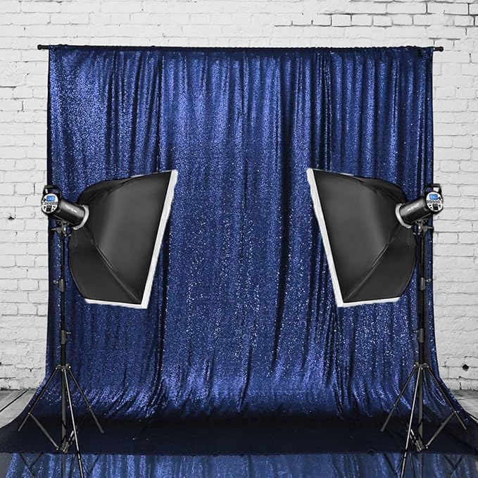 Eternal Beauty Navy Blue Sequin Backdrop, 6x8 Ft Glitter Background Curtains for Shimmer Photography Party Wedding Birthday Independence Day Back Drop Decor
