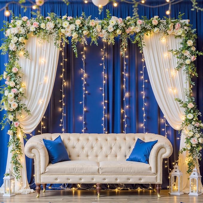 60ftx12ft Wrinkle Free Royal Blue Backdrop Curtain, 12 Panels 12FT Height Royal Blue Wedding Backdrop Drapes, Silky Polyester Back Drop Cloth for Birthday Photography Background Party Backdrop Draping