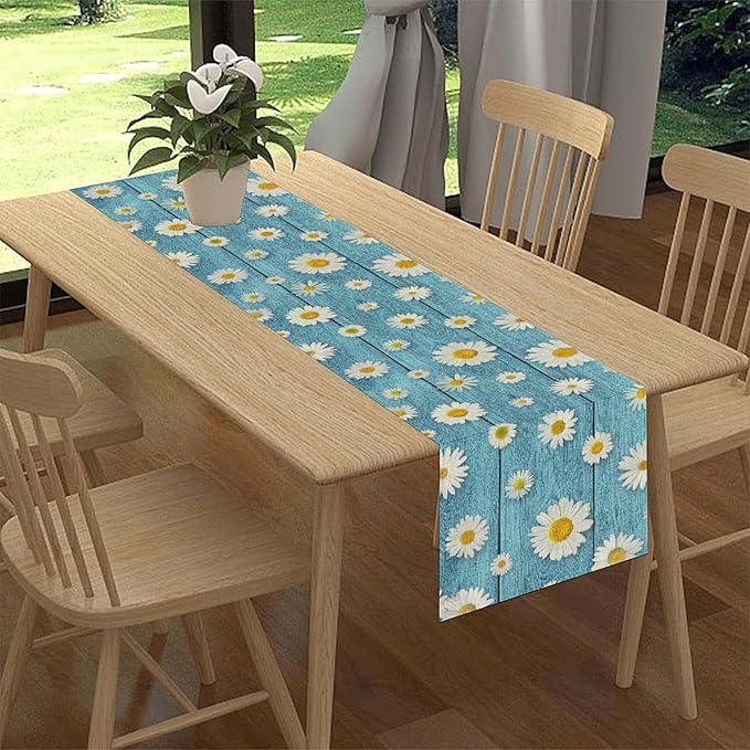 Spring Daisy Table Runner, Farmhouse Seasonal Summer Flower Retro Country Table Center Decor for Home Kitchen Dining Patio Holiday Party Indoor Outdoor Table Decorations, 13"x90" Inch