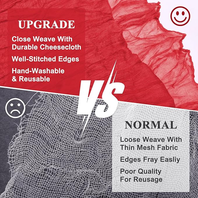 Asee'm 4PCS Fall Table Runner Cheesecloth 10FT Red Boho Gauze Fabric Rustic Sheer Cheese Cloth Runners for Thanksgiving Christmas Wedding Bridal Shower Party