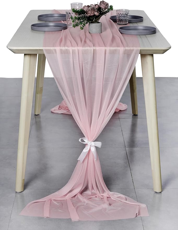 MDS Halloween Chiffon Table Runner - 25 Pack, 29 x 120 Inches, 10ft Each - Sheer Spooky Table Runners for Haunted House Parties, Trick-or-Treat Tables, Witchy Décor, Wedding & Events - Blush Pink