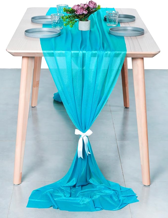 MDS Halloween Chiffon Table Runner - 12 Pack, 29 x 170 Inches, 14ft Each - Sheer Spooky Table Runners for Haunted House Parties, Trick-or-Treat Tables, Witchy Décor, Wedding & Events - Turquoise