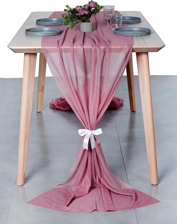 MDS Halloween Chiffon Table Runner - 25 Pack, 29 x 170 Inches, 14ft Each - Sheer Spooky Table Runners for Haunted House Parties, Trick-or-Treat Tables, Witchy Décor, Wedding & Events - mauva