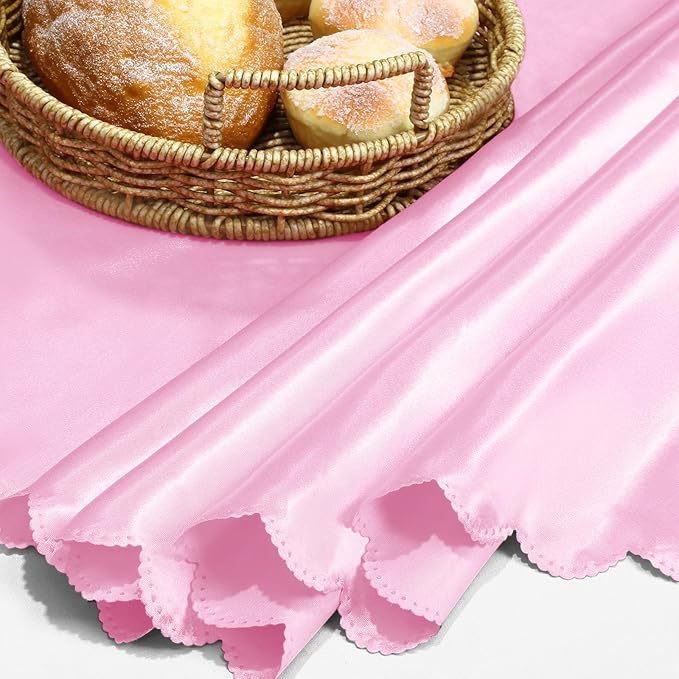 KKJIAF 1 Pack Round Table Cloths 90 Inch, Light Pink Overlay Round Satin Table Cover, Silky Satin Dining Tablecloths for Wedding Buffet Parties Banquet Decoration