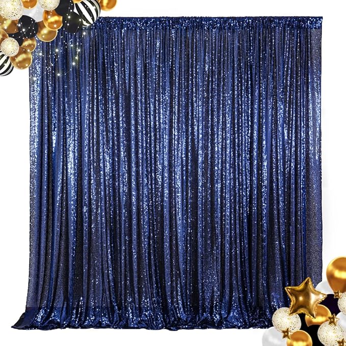 ShinyBeauty Sequin Backdrop 7FTx7FT Navy Blue Sequin Fabric Drapes Sparkle Backdrop for Photoshoot & Birthday Party