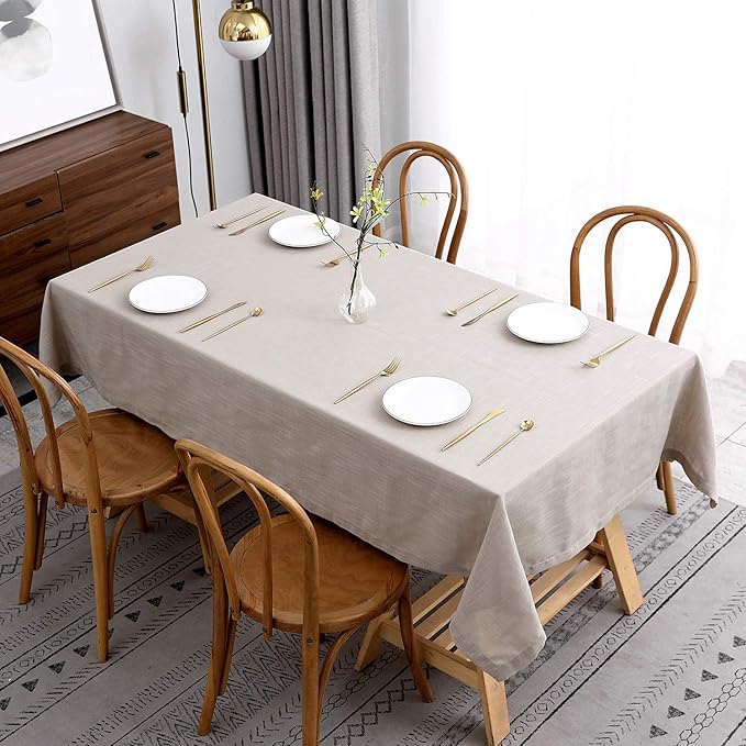 maxmill Lux Faux Linen Table Cloth with Slubby Yarn Textured Weaves Wrinkle Free Anti-Shrink Soft Tablecloth Decorative Table Cover for Outdoor and Indoor Use Rectangle 60 x 104 Inch Natural