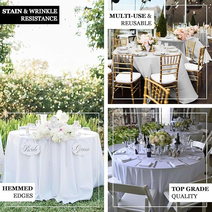 Efavormart Round Tablecloth, 108 Inch Stain & Wrinkle Resistant Washable Table Cloth, Decorative Polyester Fabric Table Cover for Banquet, Wedding, Dining- Champagne