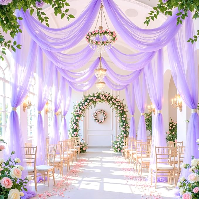 Lavender Purple Arch Draping Fabric for Wedding, 60" x 26Ft Chiffon Drapery Fabric Drapes Backdrop for Wedding Ceremony Baby Shower Bridal Shower Decoration(1 Panel)