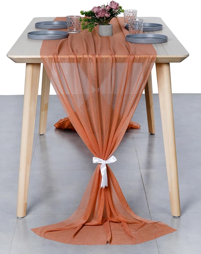 MDS Halloween Chiffon Table Runner - 15 Pack, 29 x 120 Inches, 10ft Each - Sheer Spooky Table Runners for Haunted House Parties, Trick-or-Treat Tables, Witchy Décor, Wedding & Events - Coral Peach
