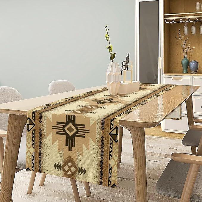Aztec Table Runner Southwestern Ethnic Style Geometric Navajo Tribe Abstract Pattern Vintage Rustic Table Dinner Table Runner 13x70 Inch