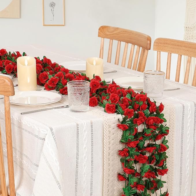 KHOYIME 9 Pack 72 FT Artificial Flower Garland, Fake Red Roses Vines Silk Flowers Faux Plastic Outdoor Hanging Floral Ivy Garland Decoration for Wedding Arch Bedroom Home Wall Backdrop Room Decor