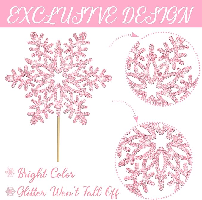 Snowflake Centerpiece Sticks Winter Frozen Theme Party Decorations 12PCS Glitter Snowflakes Table Toppers Ice Snowflake Centerpieces for Christmas Holiday Birthday Party Baby Shower Supplies