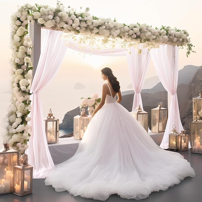 30" x 20Ft Wedding Arch Draping Fabric, 2 Panels Blush Sheer Curtain Drapes Extra Wide & Long Backdrop Curtains for Wedding Arch Ceremony Birthday Party Decorations