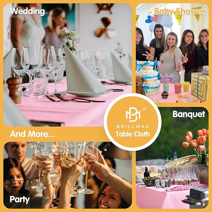 BRILLMAX 8 Pack Pink Tablecloths for 8 Foot Rectangle Tables 60 x 126 Inch - 8ft Rectangular Bulk Linen Polyester Fabric Washable Cloth Cover for Wedding Reception Banquet Birthday Party