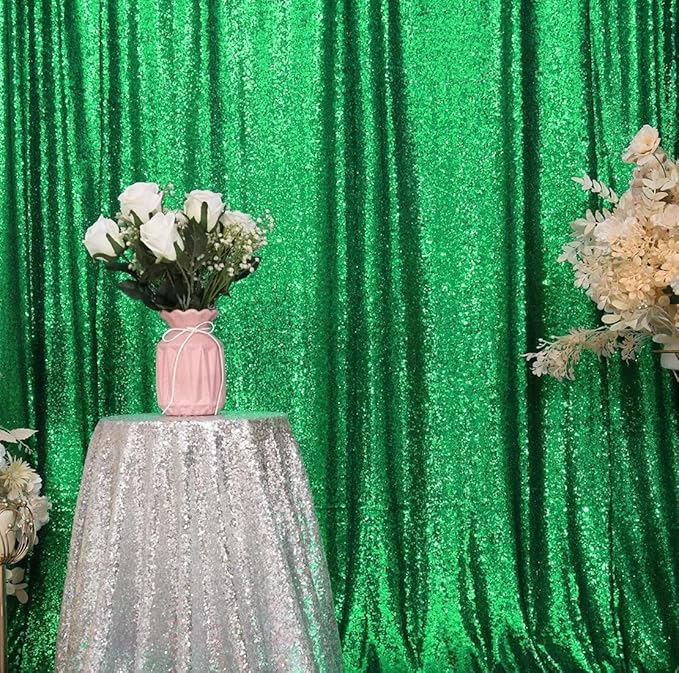 Eternal Beauty Green Sequin Backdrop, 20x10 Ft Glitter Background Curtains for Christmas Shimmer Photography Party Wedding Birthday Back Drop Decor