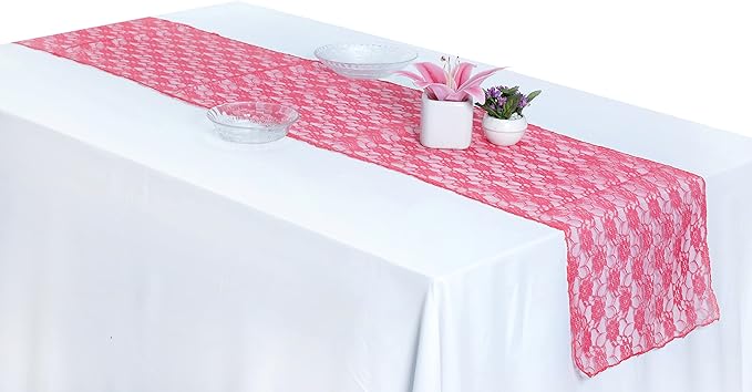 MDS Pack of 15 Wedding 12 x 108 inches Lace Table Runner for Wedding, Decorations for Birthday Parties, Banquets, Graduations, Engagements, and Runners fit Rectangle, Round Table- Coral