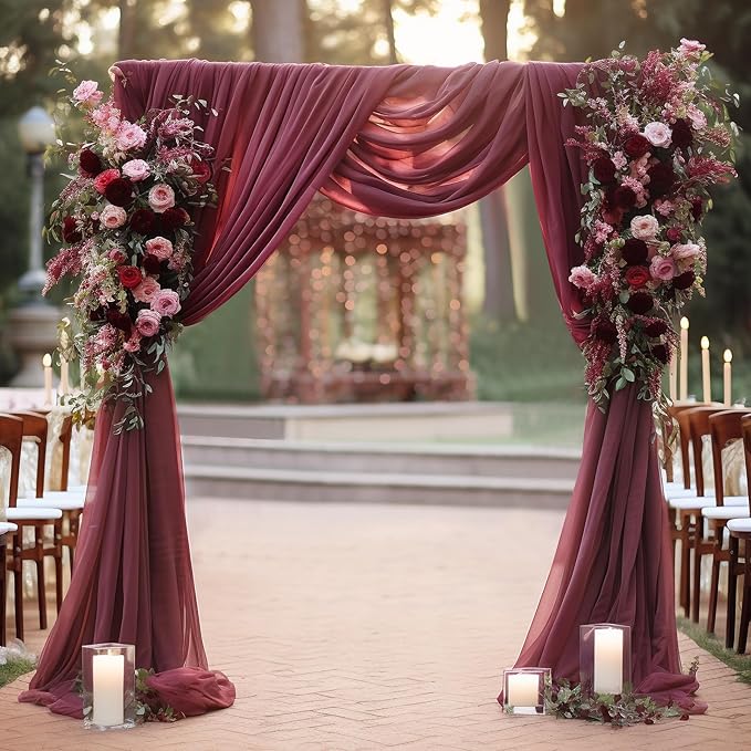 Arch Drapes for Wedding Arch Draping Fabric Burgundy Sheer Backdrop Curtain for Ceremony Bridal Party Decor 19Ft Length x 28" Width 2 Panel