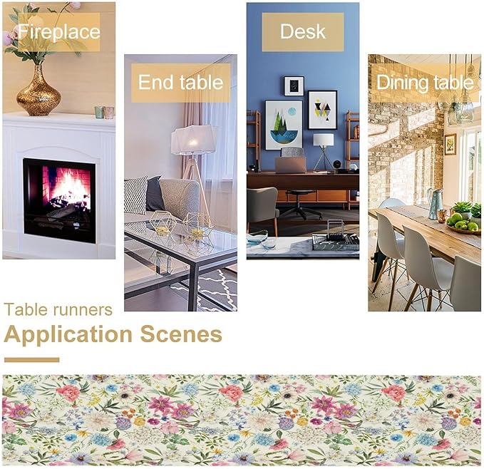Floral Table Runner Watercolor Peony Rose Flower Kitchen Table Decoration for Indoor and Outdoor Wedding Party 13x36 Inch