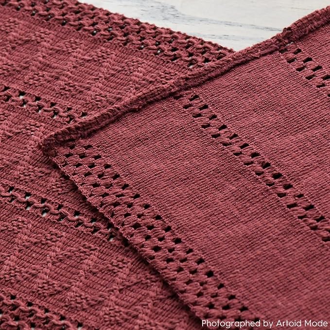 Artoid Mode Red Farmhouse Woven Rustic Hollow Table Runner, Seasonal Holiday Hollow Kitchen Dining Table Decoration for Home Party Decor 12x120 Inch