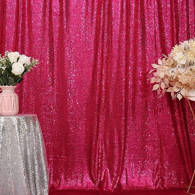 Eternal Beauty Hot Pink Sequin Backdrop, 20x10 Ft Glitter Background Curtains for Shimmer Photography Party Wedding Birthday Back Drop Decor