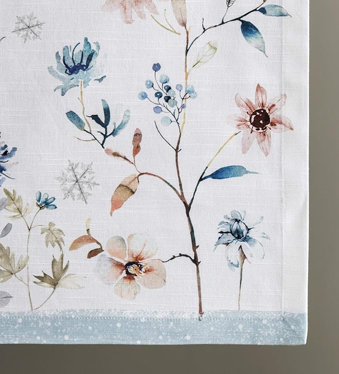 Maison d' Hermine Table Runner 100% Cotton Single Layer Table Runners 48 inches Long for Thanksgiving Christmas Decorations Home Kitchen Dining Party Wedding (Ice Florals, 14.5" x 48")