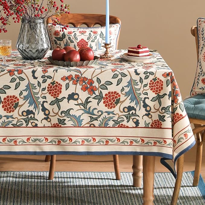patdrea Designer Vintage Linen Tablecloth for Rectangle Table,French Soft Durable Floral Tablecloths,Colorful Table Cover for Kitchen Dining,Parties,Christmas,Thanksgiving,Party,55"x71"-Puno