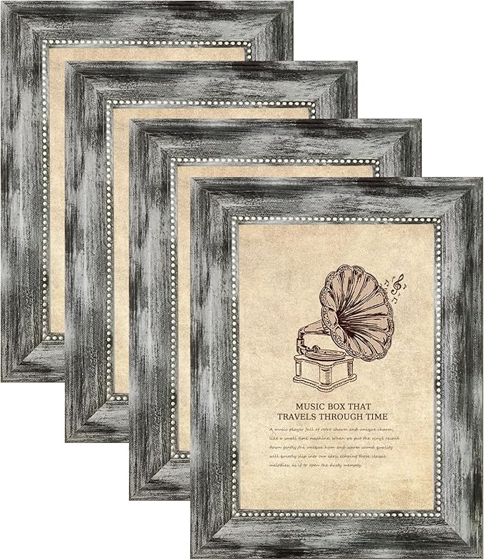 5x7 Picture Frames Set of 4 Vintage Photo Frame, Rustic Retro Photo Frame with Real Glass,Decorative Art Wall Mount and Tabletop Display Family Friends Wedding Gift