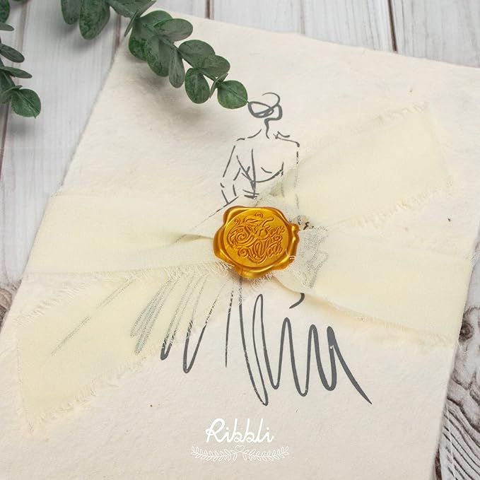 Ribbli Chiffon Ribbon - 1.5 inch x 30 Yard Handmade Silk, White/Ivory/Nude Fringe Chiffon for Wedding Invitations, Gift Wrapping, Bridal Bouquets, Flower Arrangement Decoration