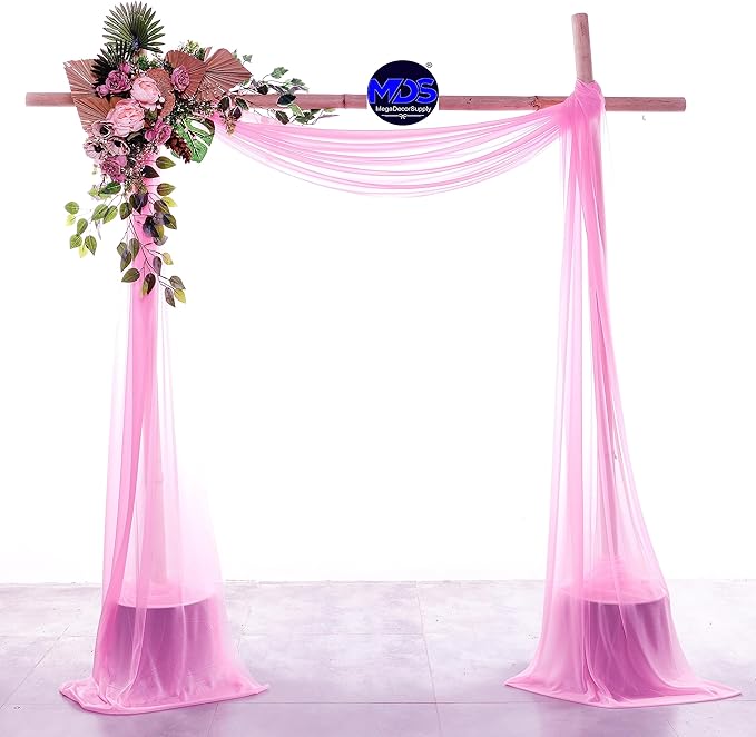 MDS Halloween Chiffon Draping Fabric - 2 Panel, 30" Wide x 40ft Long - Sheer Spooky Arbor & Canopy Drapery for Haunted House Backdrops, Party Ceilings, DIY Costumes & Themed Events - Bubblegum Pink
